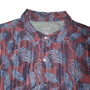 VanHeusen Men's Burgandy with Blue Tropical Print Camp Shirt, Size 2XL